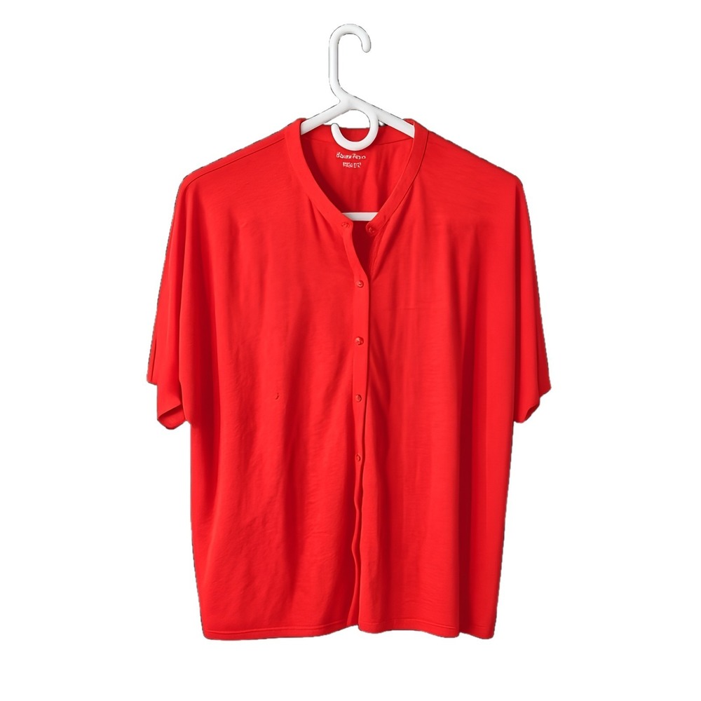 Eileen Fisher Women's M Red Organic Linen Knit Top Boxy Chic Minimalist Layers